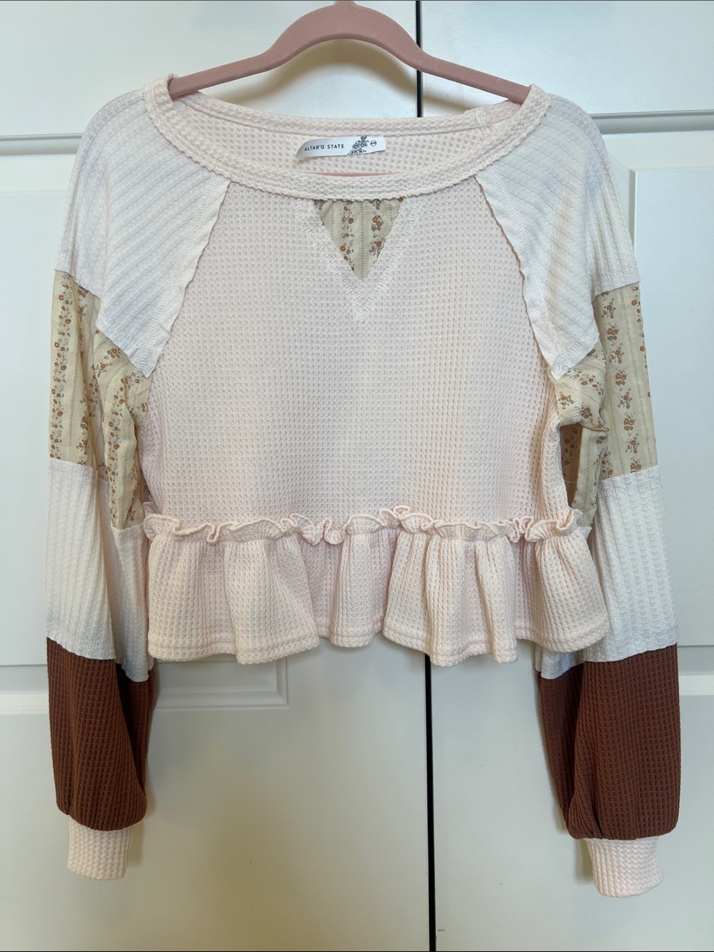 Altar’d State Ruffle-Hem Mixed-Media Top